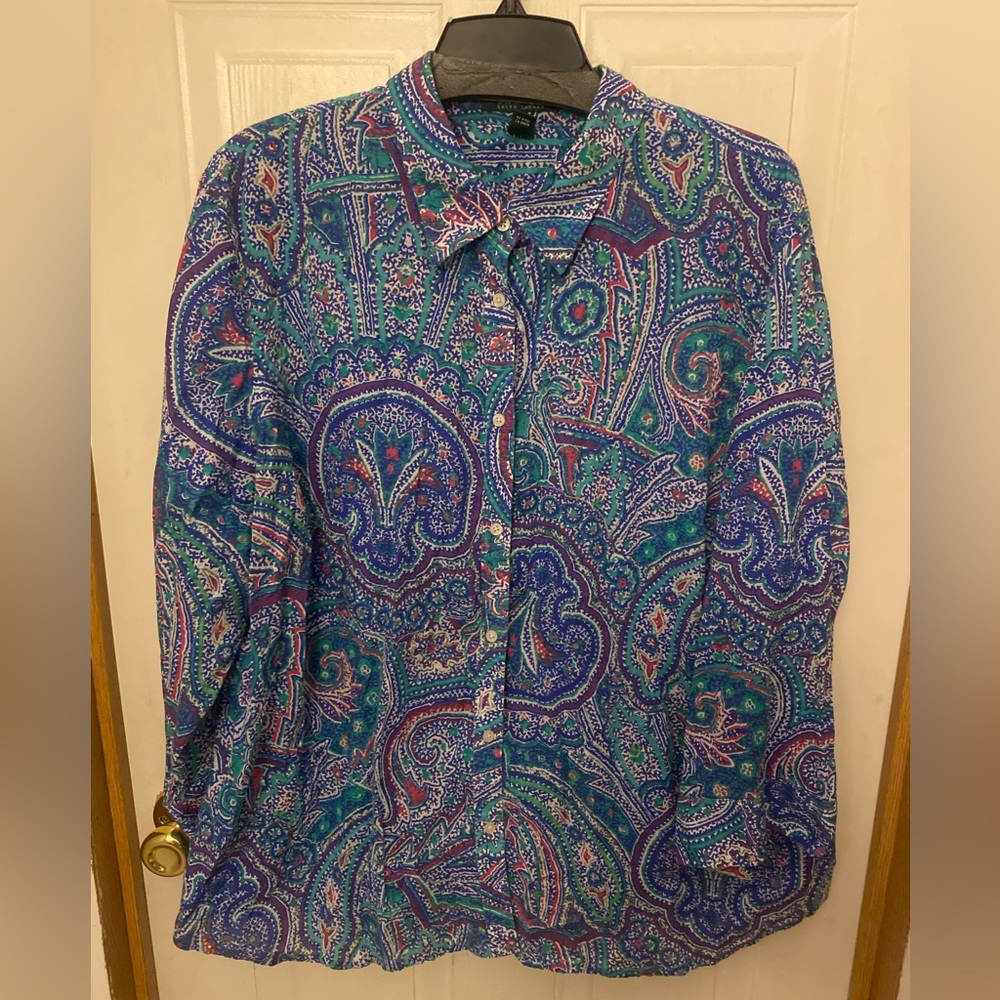 Lauren Ralph Lauren Watercolor Paisley Button Front Blouse